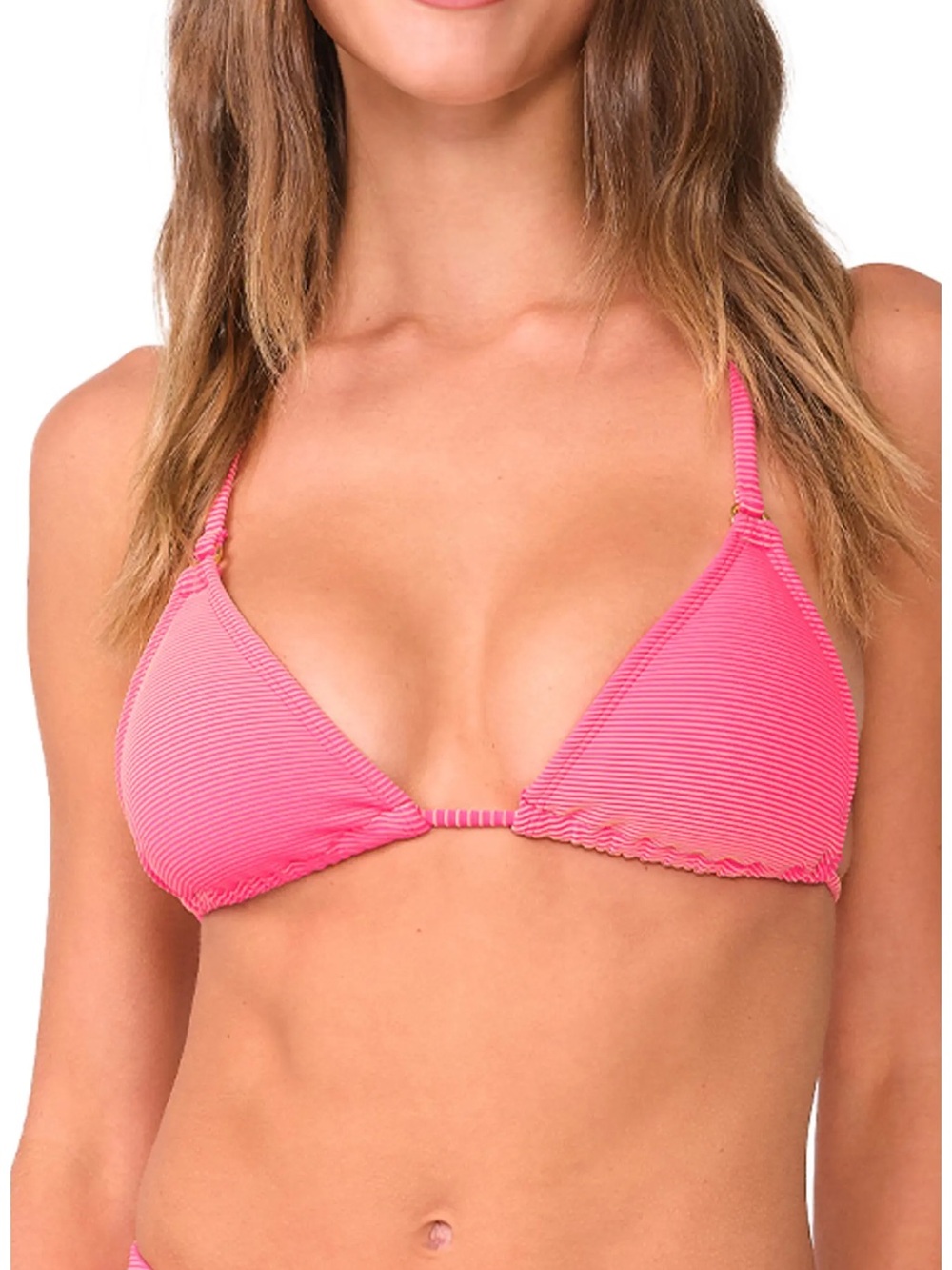 PQ Swim Nova Hot Pink Cranberry Ribbed Triangle Bikini Top - Picture 7 of 13